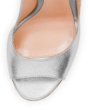 Metallic Leather Ankle-Wrap Pump, Silver
