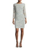 Long-Sleeve Lace Sheath Dress, Sage