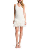 Hattie Feather-Hem Dress, Porcelain