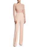 Long-Sleeve Embellished Jumpsuit, Melrose