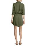 Frayed-Edge Cargo Shirtdress, Green