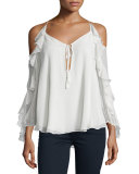The Flowers in the Sun Silk Cold-Shoulder Blouse, Ivory