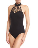Black Diamond High-Neck One-Piece Swimsuit