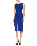 Slit-Front Square-Neck Sheath Dress