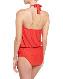 Cabana Solids Cailyn Halter Tankini Swim Top, Persimmon