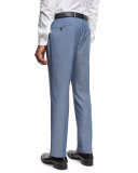 Flat-Front Straight-Leg Wool Trousers, Medium Blue