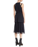 Cutaway-Gilet Monili-Trim Dress, Navy