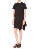 Ruffled-Side Short-Sleeve Dress, Black