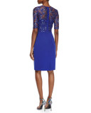 Lace & Crepe Sheath Dress, Cobalt