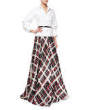 Plaid Satin Ball Skirt, Black/Ivory