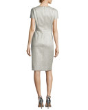 Metallic Jacquard Cap-Sleeve Sheath Dress, Silver
