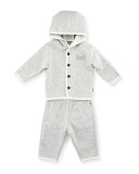 Hooded Slub Jersey Sweater w/ Straight-Leg Pants, Gray, Size 3-18 Months
