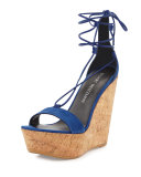 Wrap It Suede Lace-Up Wedge Sandal, Sapphire
