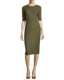 Reversible Cashmere Half-Sleeve Dress, Olive/Taupe