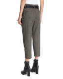 Pleated-Front Belted Cropped Pants, Bark
