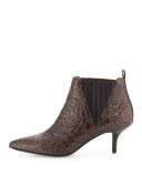 Faie Crocodile-Embossed Kitten-Heel Bootie, Chocolate/Black