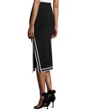 Sporty Border Side-Slit Midi Skirt, Black/White