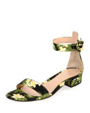 Lola Flat Floral Ankle-Wrap Sandal, Yellow