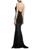 Plunging V-Neck Mermaid Gown w/ Lace Panels