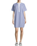 Striped Cotton Poplin Shirtdress, Blue/White