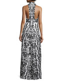 Makeena Embellished Lace Gown, Black/White