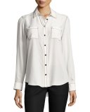 contrast-stitch silk shirt, french cream