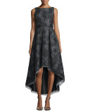 Sleeveless Jacquard High-Low Cocktail Dress