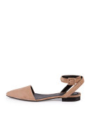 Lauren Suede Ankle-Wrap d'Orsay Flat, Truffle