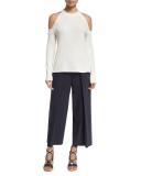 Rowe Pleated Cropped Wide-Leg Pants, Dark Blue