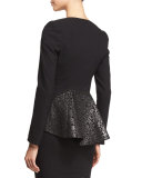 Long-Sleeve Peplum Jacket, Black