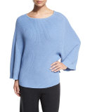 Ribbed Boat-Neck Dolman Sweater, Blue