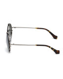 Round Monochromatic Metal Sunglasses, Light Ruthenium/Havana