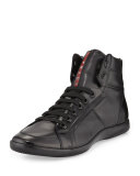 Napa Leather High-Top Sneaker, Black