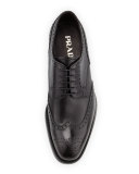 Vitello Deco Lace-Up Wingtip, Nero