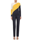 Tricolor Long-Sleeve Knit Sweater, Cream/Xanthoria/Denim
