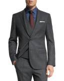 Huge Genius Slim Birdseye Three-Piece Suit, Charcoal