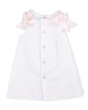 Bow-Trim Swiss Dot Dress w/ Bloomers, White, Size 3-24 Months