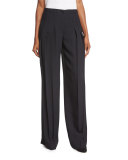 Pleated-Front Wide-Leg Trousers, Black