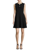 sleeveless split-neck dress w/bow detail, black