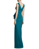 Sleeveless Draped Satin Column Gown, Jade