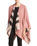 Reversible Check-Print Cape, Ash Rose