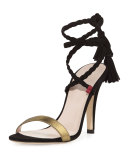 Trapeze Braided Suede 100mm Sandal, Black