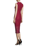 Sleeveless Lace Midi Sheath Dress, Garnet/Jet