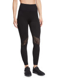 Seamless Mesh-Panel Athletic Leggings, Black