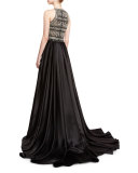 Beaded Racerback Ball Gown, Black/Silver