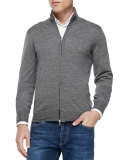 Fine-Gauge Full-Zip Sweater, Gray 