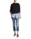 Monili-Embellished Striped Tunic, Blue