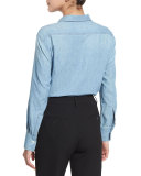 Oversized Chambray Button-Down Top, Bonneville