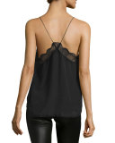Silk Lace-Trim Camisole, Noir