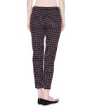 Mid-Rise Skinny Cropped Grid Pants, Black/Beige/Raspberry
